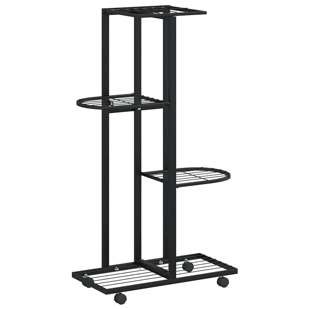 vidaXL 4-Floor Flower Stand with Wheels 17.3"x9.1"x31.5" Black Iron