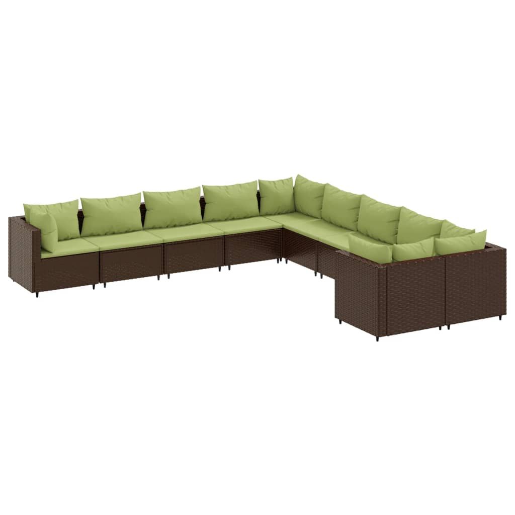 vidaXL 10 Piece Garden Sofa Set with Cushions Brown Poly Rattan