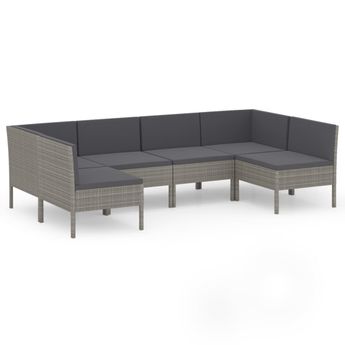 vidaXL 6 Piece Garden Lounge Set with Cushions Poly Rattan Grey