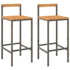 vidaXL Bar Stools 2 pcs Grey Poly Rattan and Solid Wood Acacia