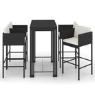 vidaXL 5 Piece Patio Bar Set with Cushions Poly Rattan Black