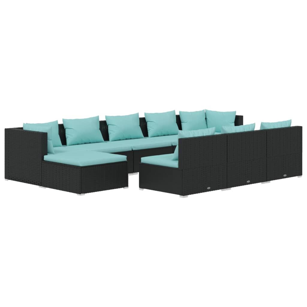 vidaXL 10 Piece Patio Lounge Set with Cushions Black Poly Rattan