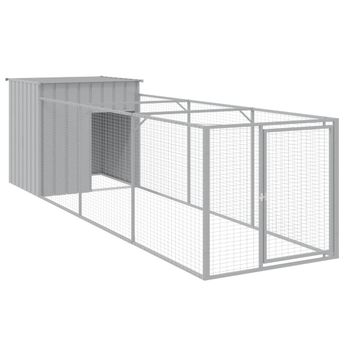vidaXL Dog House with Run Light Gray 43.3"x159.4"x43.3" Galvanized Steel