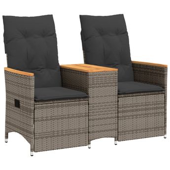 vidaXL Reclining Garden Sofa 2-Seater with Table Grey Poly Rattan