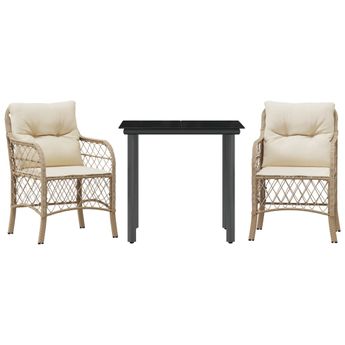 vidaXL 3 Piece Bistro Set with Cushions Beige Poly Rattan