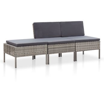 vidaXL 3 Piece Patio Lounge Set with Cushions Poly Rattan Gray