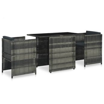 vidaXL 3 Piece Bistro Set with Cushions Poly Rattan Gray