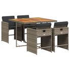 vidaXL 5 Piece Patio Dining Set with Cushions Gray Poly Rattan