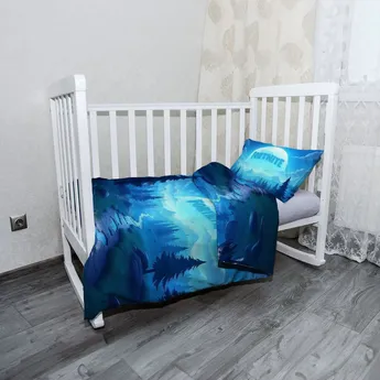 Sablio Mikroplyšové dětské povlečení do postýlky FORTNITE Modré údolí s měsícem - 100x135 / 40x60