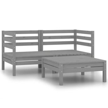 vidaXL 3 Piece Patio Lounge Set Solid Wood Pine Gray