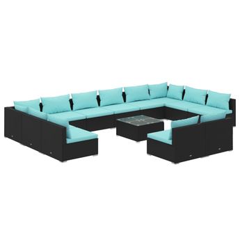 vidaXL 13 Piece Patio Lounge Set with Cushions Black Poly Rattan