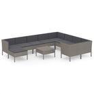 vidaXL 11 Piece Patio Lounge Set with Cushions Poly Rattan Gray