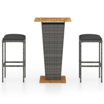 vidaXL 3 Piece Garden Bar Set with Cushions Poly Rattan Grey
