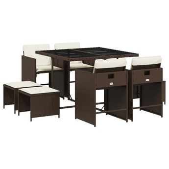vidaXL 9 Piece Patio Dining Set with Cushions Brown Poly Rattan