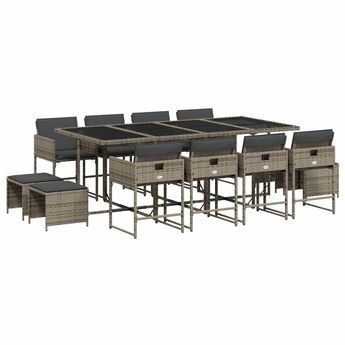 vidaXL 13 Piece Patio Dining Set with Cushions Gray Poly Rattan