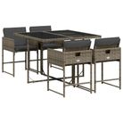 vidaXL 5 Piece Patio Dining Set with Cushions Gray Poly Rattan