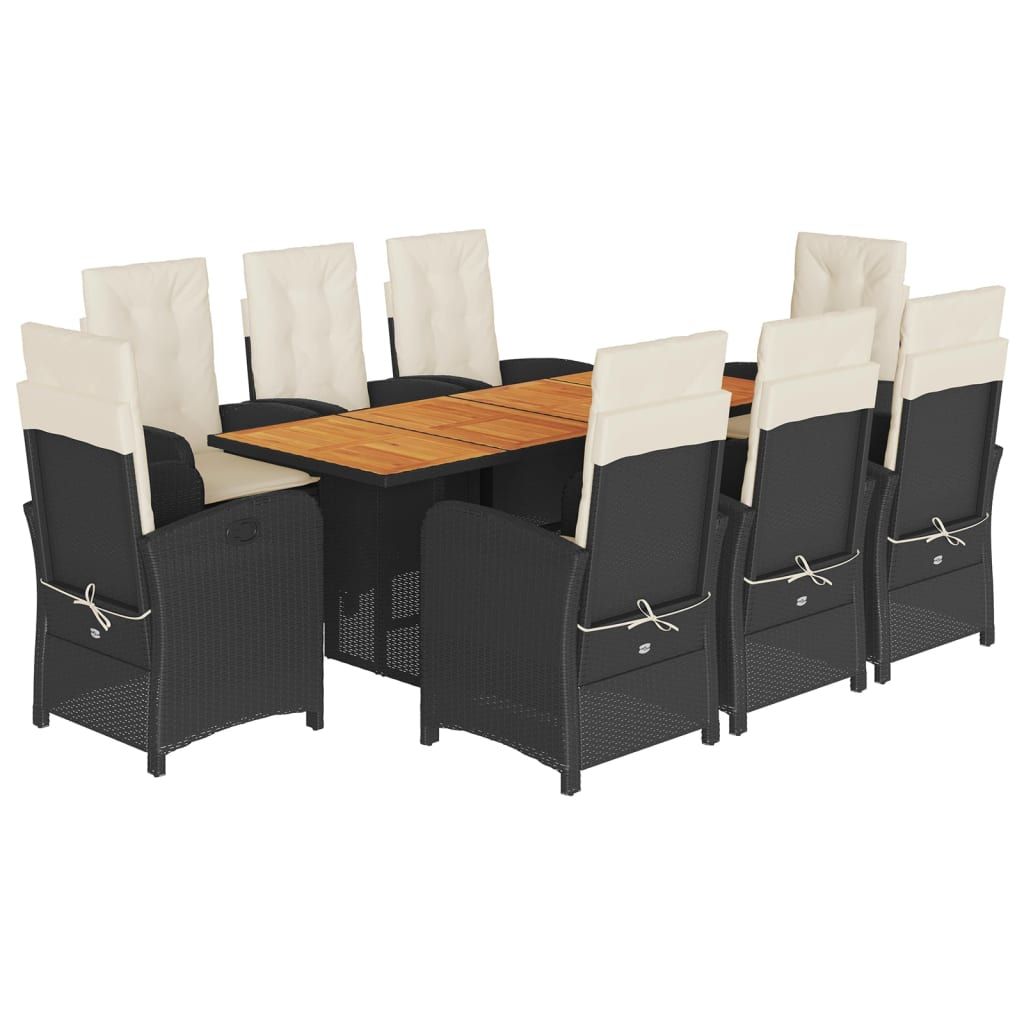 vidaXL 9 Piece Garden Dining Set with Cushions Black Poly Rattan