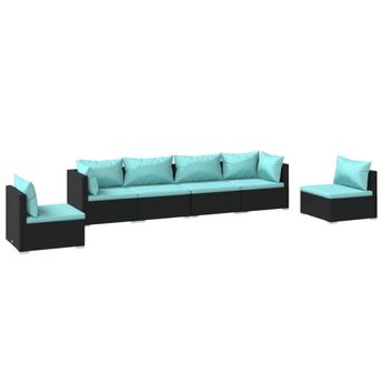vidaXL 6 Piece Garden Lounge Set with Cushions Poly Rattan Black