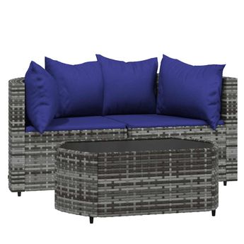 vidaXL 3 Piece Garden Lounge Set with Cushions Grey Poly Rattan