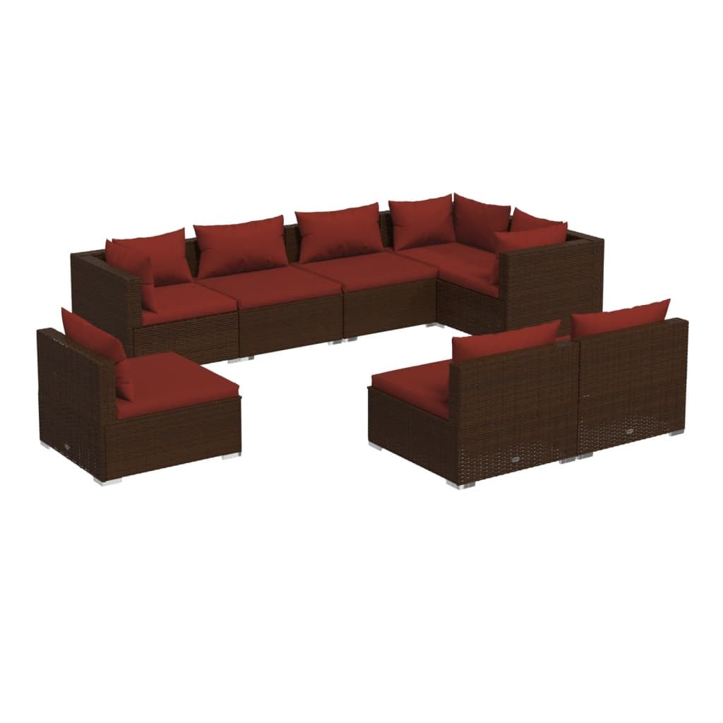 vidaXL 8 Piece Patio Lounge Set with Cushions Poly Rattan Brown