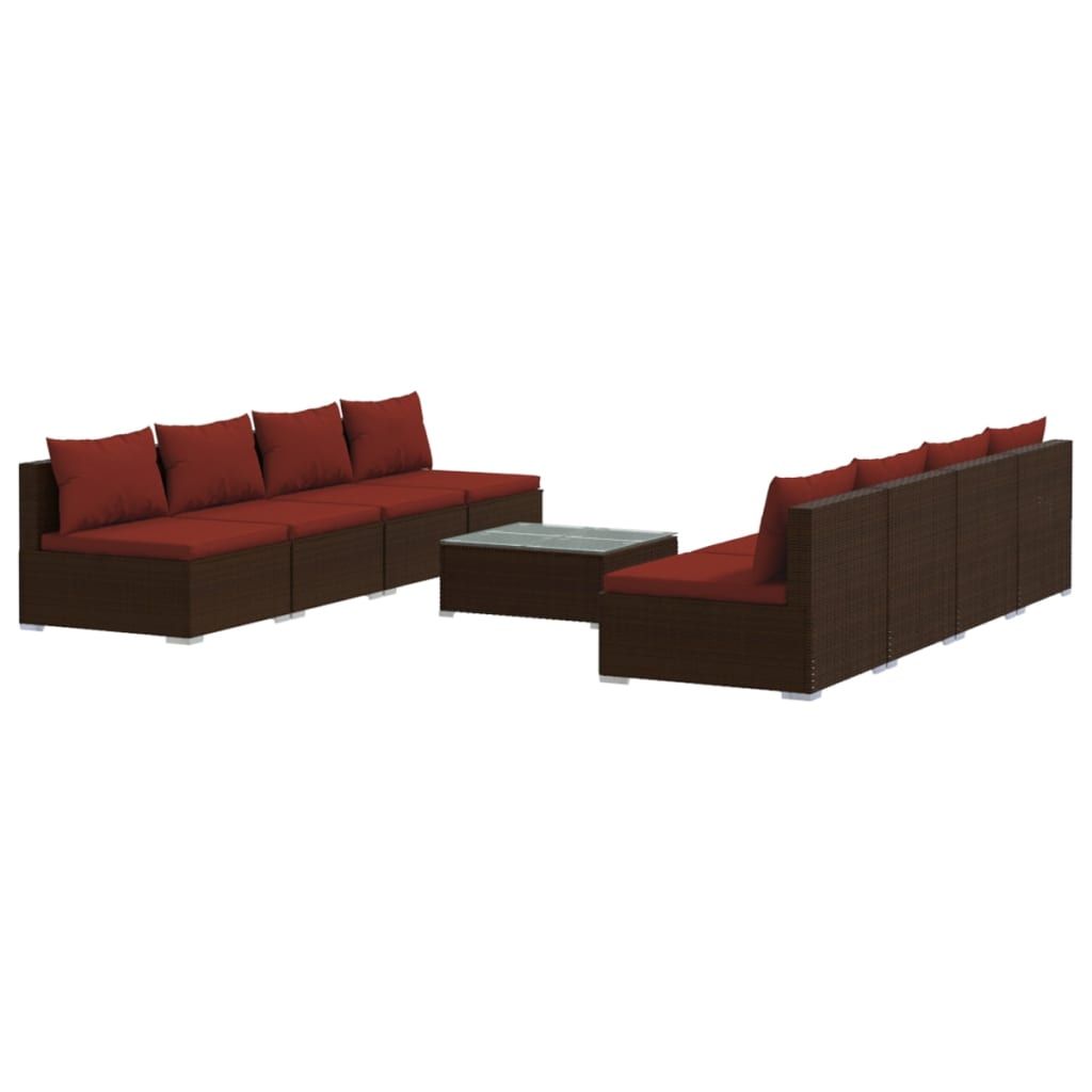 vidaXL 9 Piece Patio Lounge Set with Cushions Poly Rattan Brown