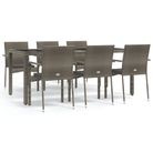 vidaXL 7 Piece Garden Dining Set with Cushions Grey Poly Rattan