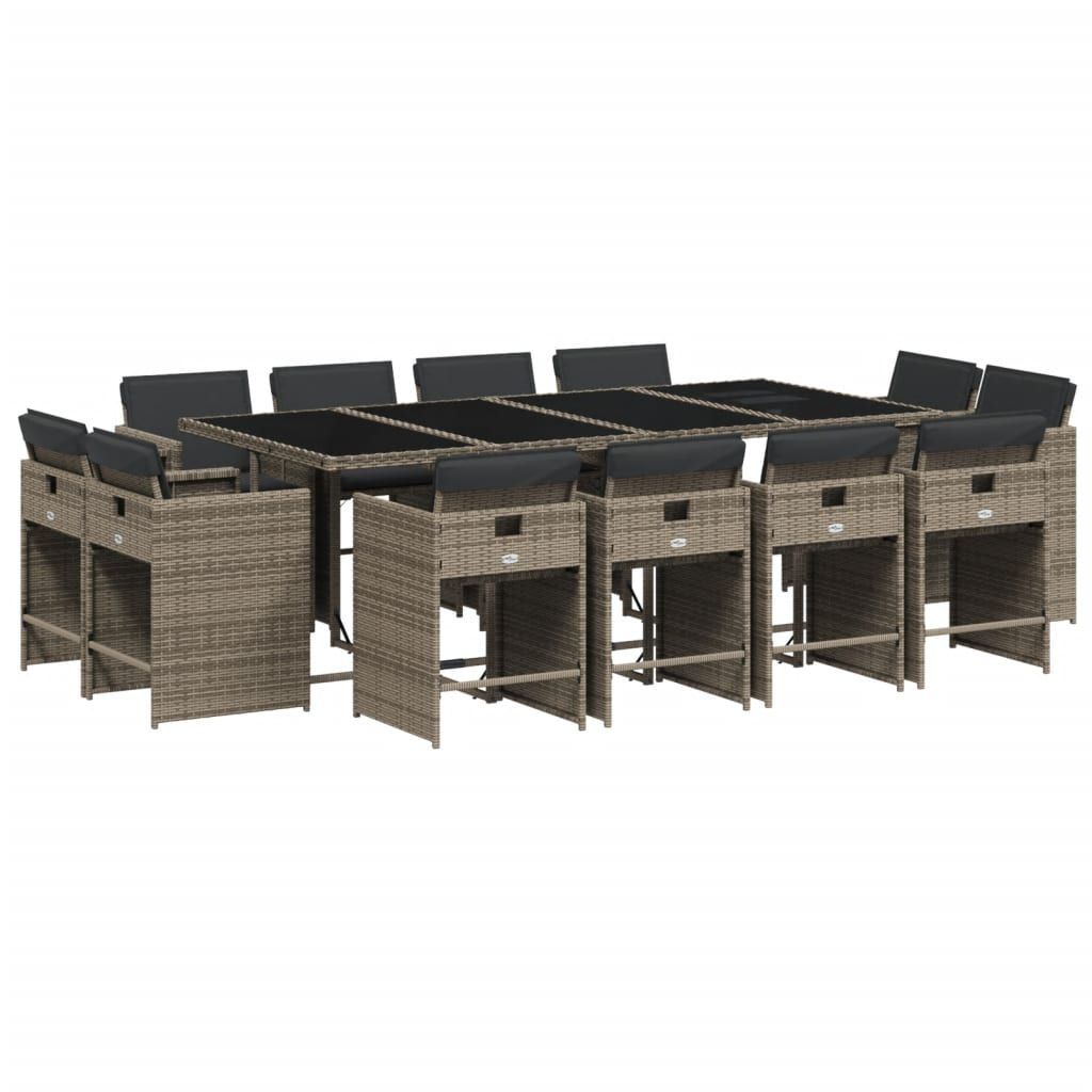 vidaXL 13 Piece Patio Dining Set with Cushions Gray Poly Rattan