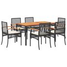 vidaXL 7 Piece Patio Dining Set with Cushions Black Poly Rattan