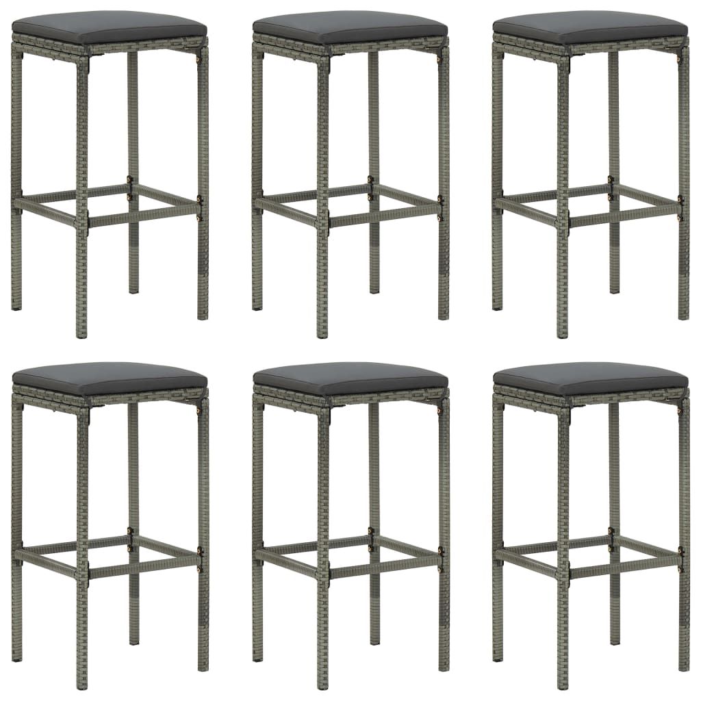vidaXL Bar Stools with Cushions 6 pcs Grey Poly Rattan