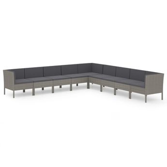 vidaXL 9 Piece Garden Lounge Set with Cushions Poly Rattan Grey