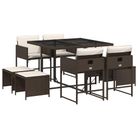 vidaXL 9 Piece Patio Dining Set with Cushions Brown Poly Rattan