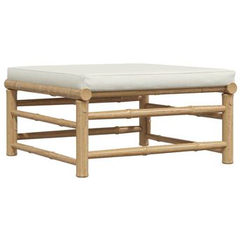 vidaXL Garden Footrest with Cream White Cushion Bamboo