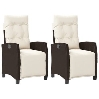 vidaXL Reclining Garden Chairs 2 pcs with Footrest Brown Poly Rattan