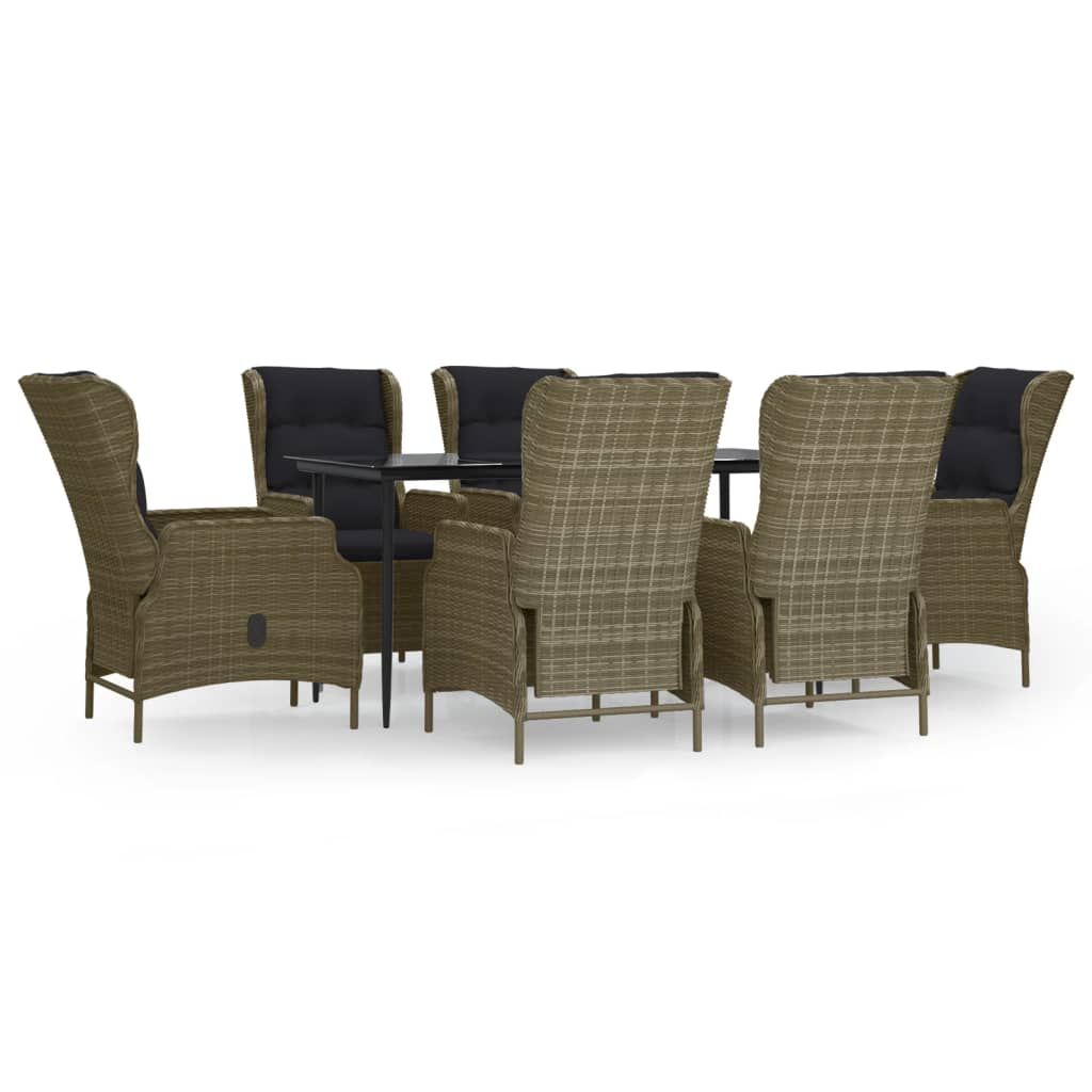 vidaXL 7 Piece Patio Dining Set Brown Poly Rattan