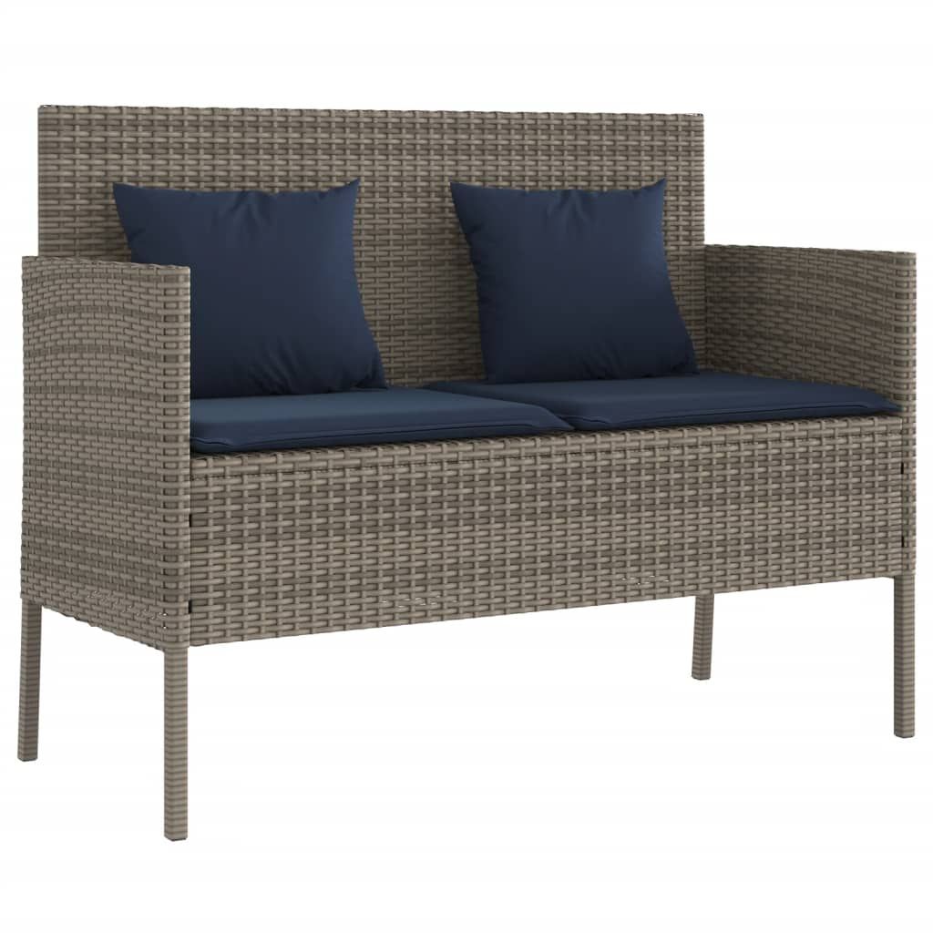 vidaXL Patio Bench with Cushions Gray Poly Rattan