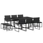 vidaXL 11 Piece Patio Dining Set with Cushions Black Textilene