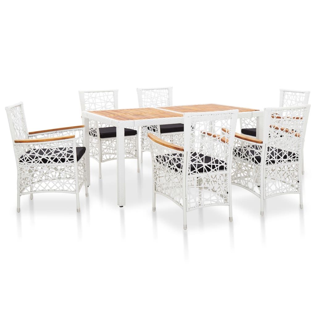 vidaXL 7 Piece Patio Dining Set Poly Rattan White