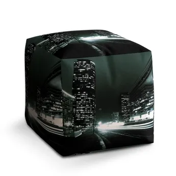 Sablio Taburet Cube Noční ulice - 40x40x40 cm