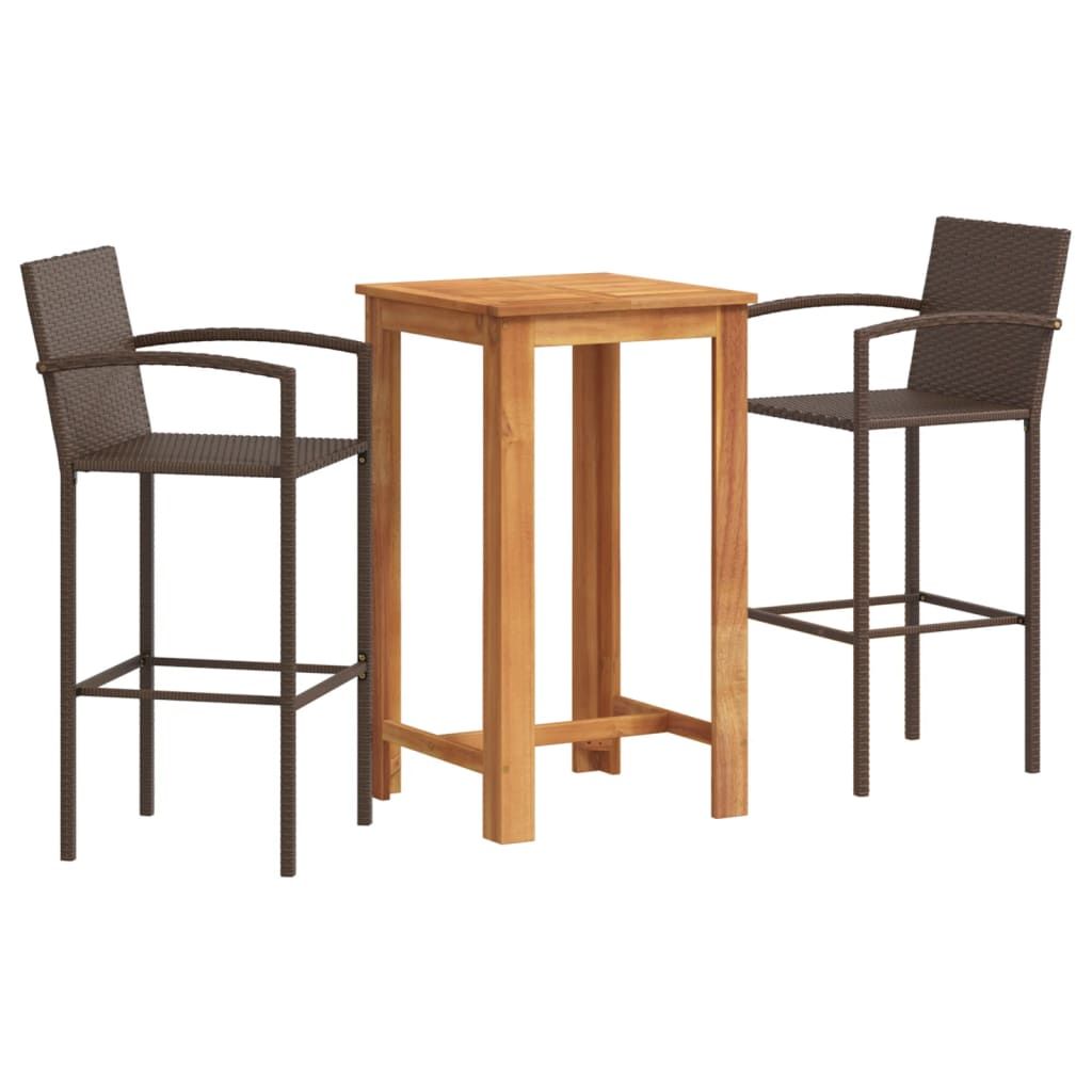 vidaXL 3 Piece Patio Bar Set Brown Solid Wood Acacia and Poly Rattan