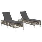 vidaXL Sun Loungers 2 pcs with Table Gray Poly Rattan