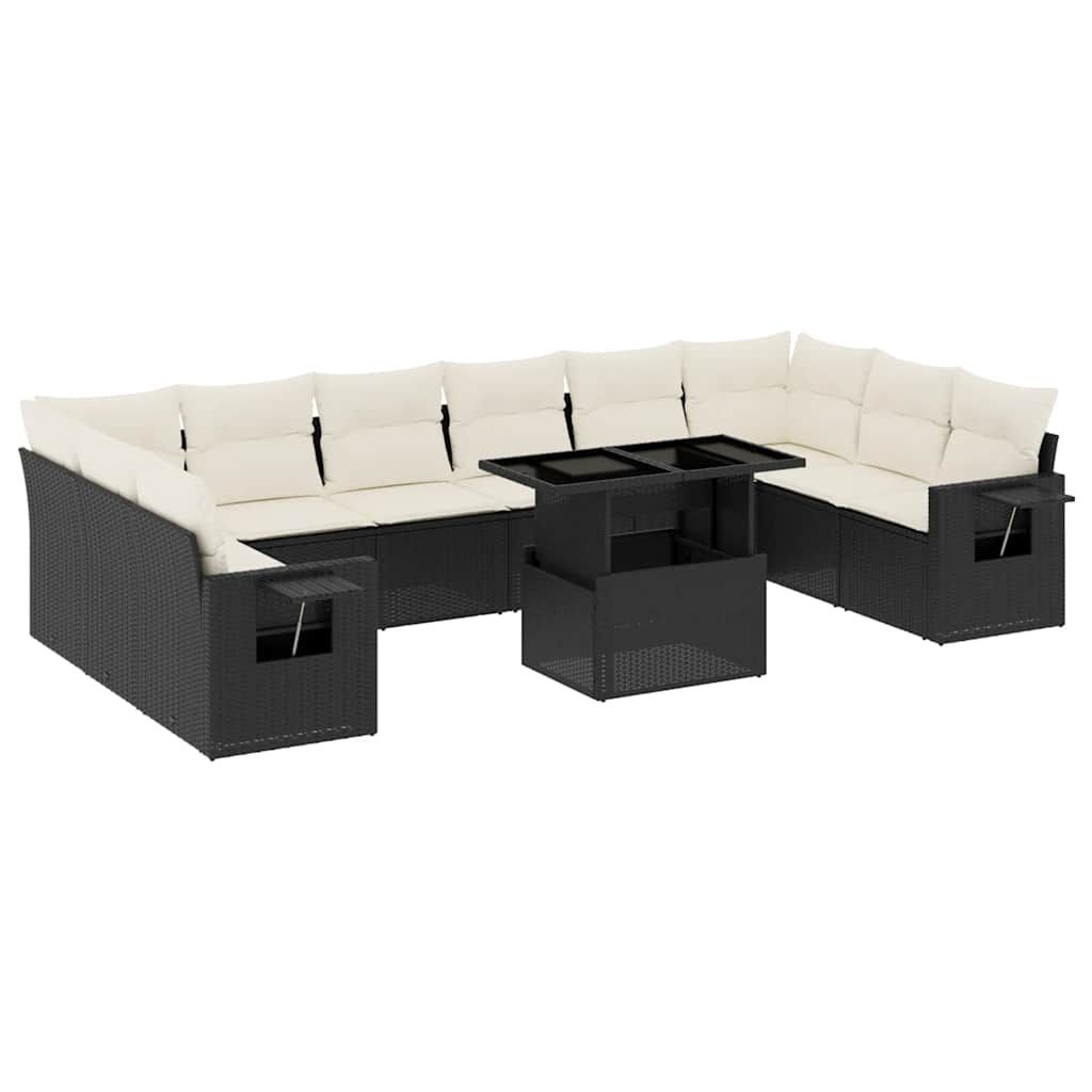 vidaXL 11 Piece Garden Sofa Set with Cushions Black Poly Rattan