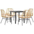 vidaXL 5 Piece Garden Dining Set with Cushions Brown Poly Rattan Glass