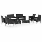 vidaXL 8 Piece Patio Lounge Set with Cushions Poly Rattan Black