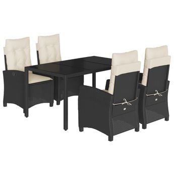 vidaXL 5 Piece Garden Dining Set with Cushions Black Poly Rattan