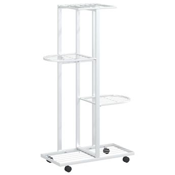 vidaXL 4-Floor Flower Stand with Wheels 17.3"x9.1"x31.5" White Iron