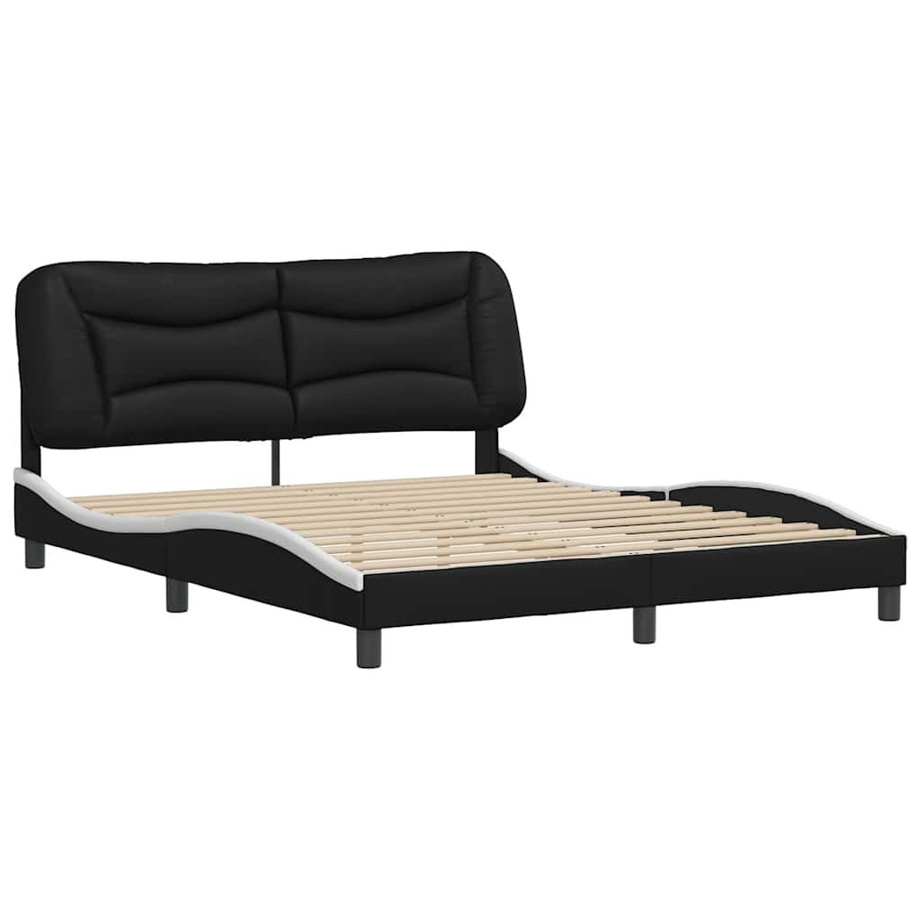vidaXL Bed Frame without Mattress "Hvar" Black and White 59.8"x79.9" Faux Leather