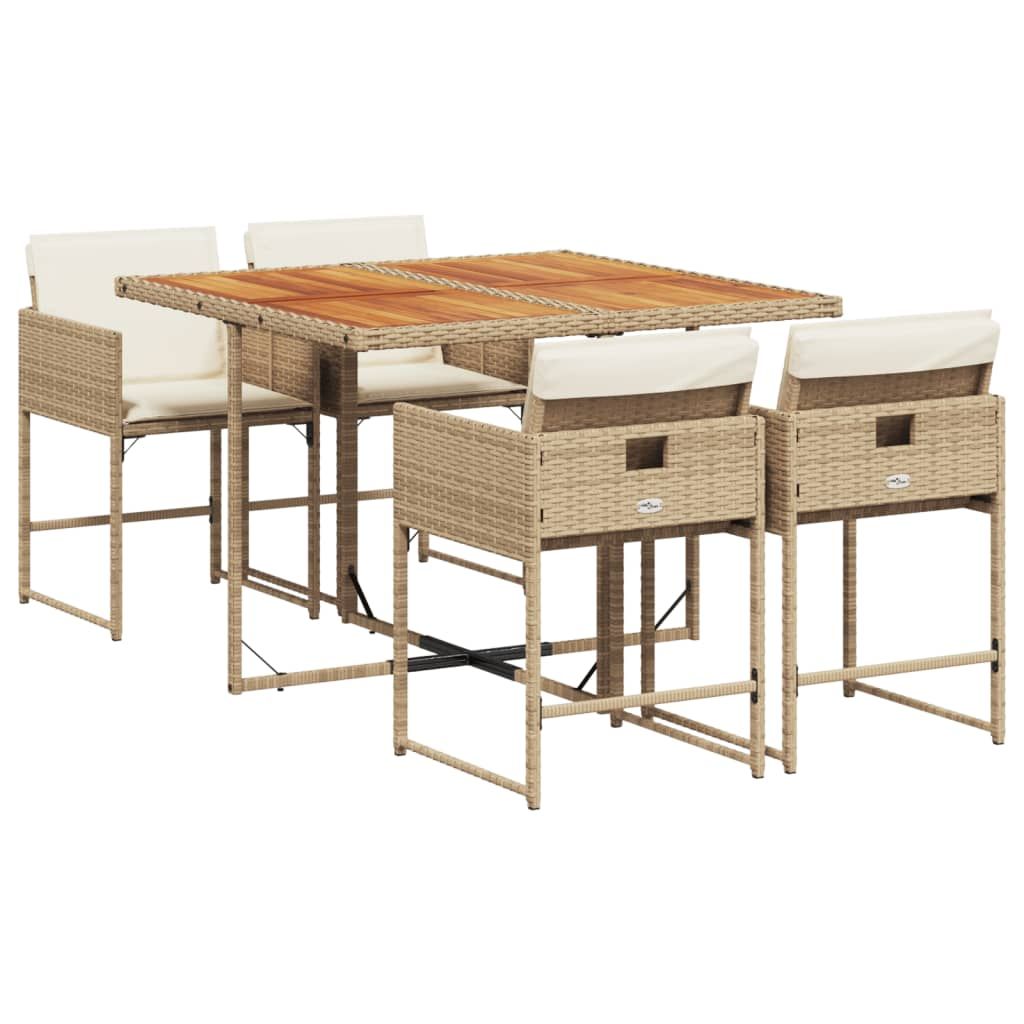 vidaXL 5 Piece Patio Dining Set with Cushions Beige Poly Rattan