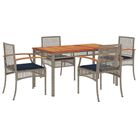 vidaXL 5 Piece Garden Dining Set with Cushions Grey Poly Rattan