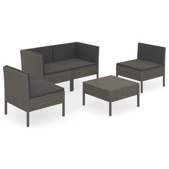 vidaXL 5 Piece Patio Lounge Set with Cushions Poly Rattan Gray