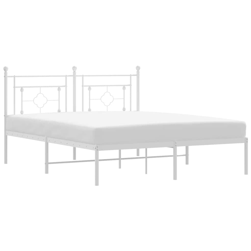 vidaXL Metal Bed Frame without Mattress with Headboard White 59.1"x78.7"